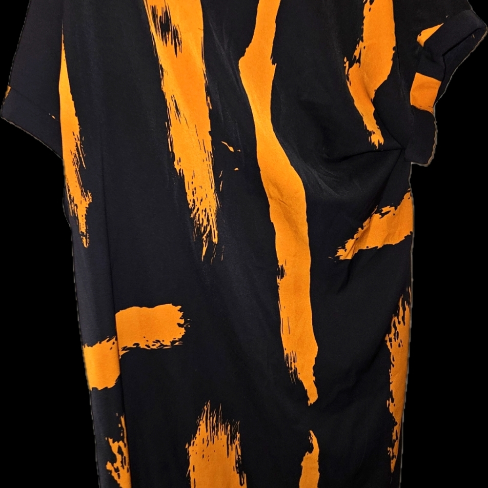 Shein Curve Dress Size 2X Bold orange stripes over black.